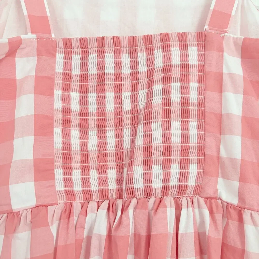 J.Crew Pink Gingham Smocked Sundress Size M Preowned Summer Cottagecore